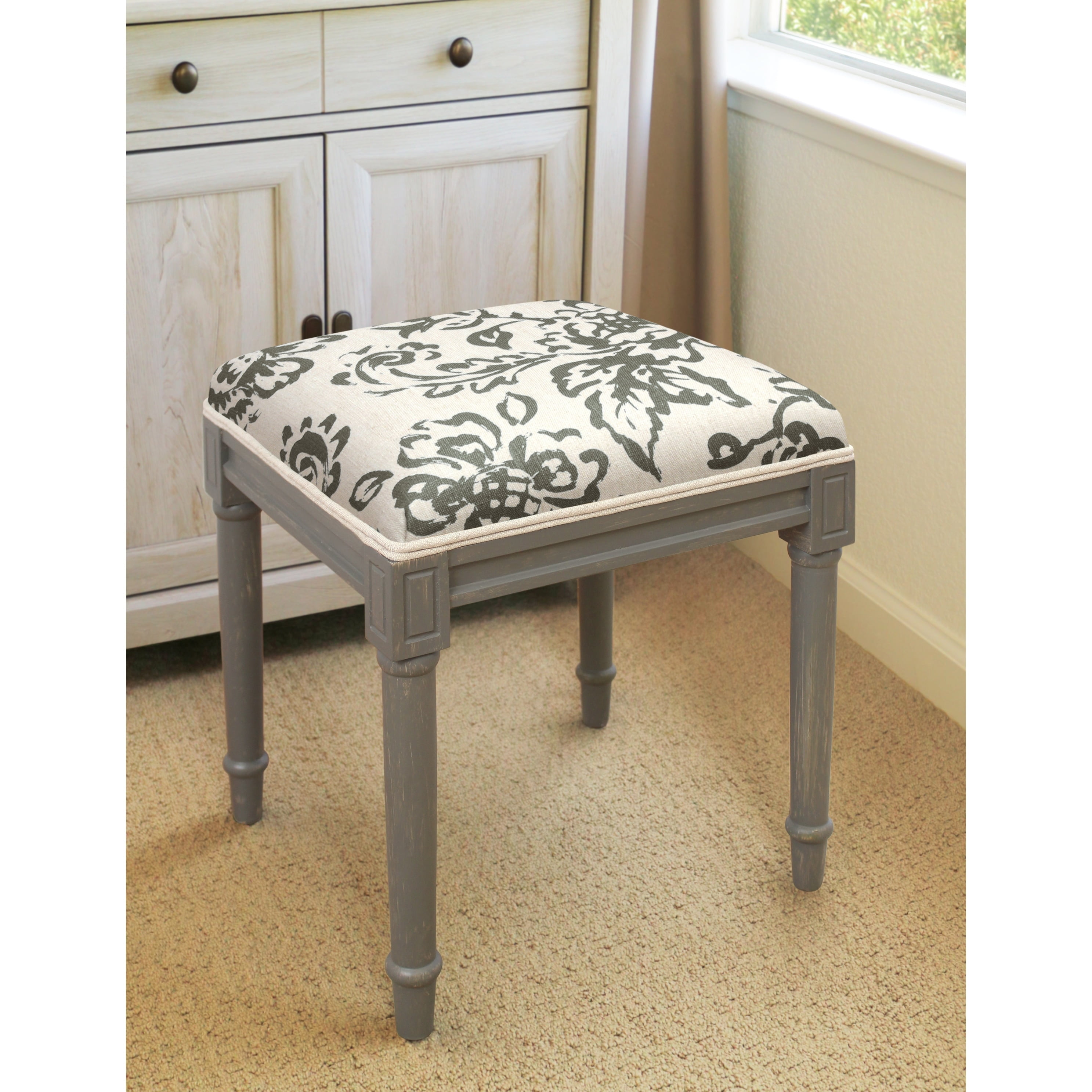 123 Creations Toile Rustic grey Vanity Stool GREY Walmart