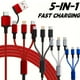 thumbnail image 1 of Cable de carga trenzado de nylon 5 en 1, 119,99 cm de largo, con tipo C, micro USB y conectores., 1 of 14