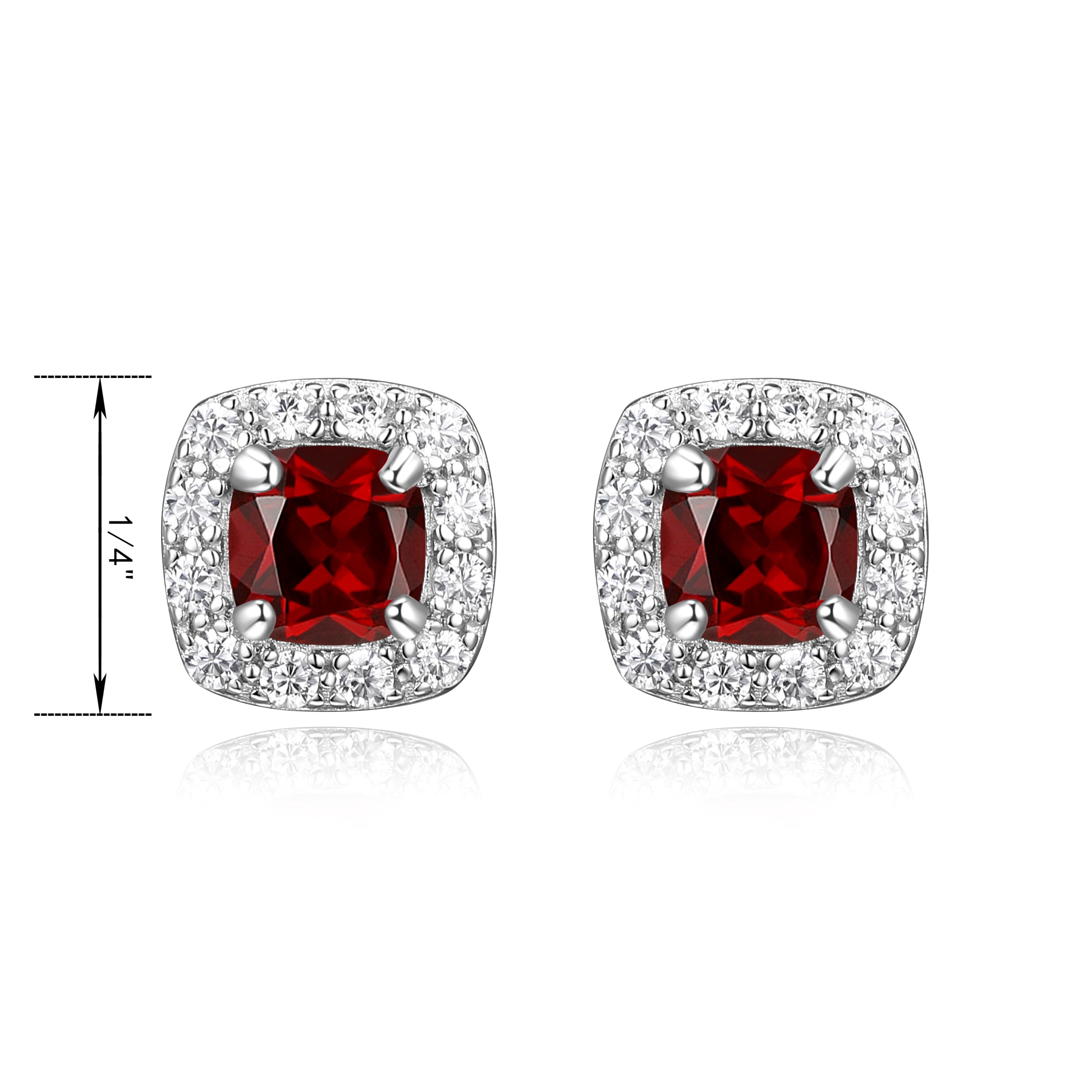 Forever Facets Women's Platinum over Sterling Silver Genuine Garnet and CZ Stud Earrings