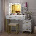 thumbnail image 4 of Makeup Vanity with Lights & Mirror, Large Vanity Desk Makeup Vanity Dressing Table with 9 LED Lights, 5 Drawers, Storage Shelves&Cushioned Stool for Bedroom by TZUTOGETHER, 4 of 10