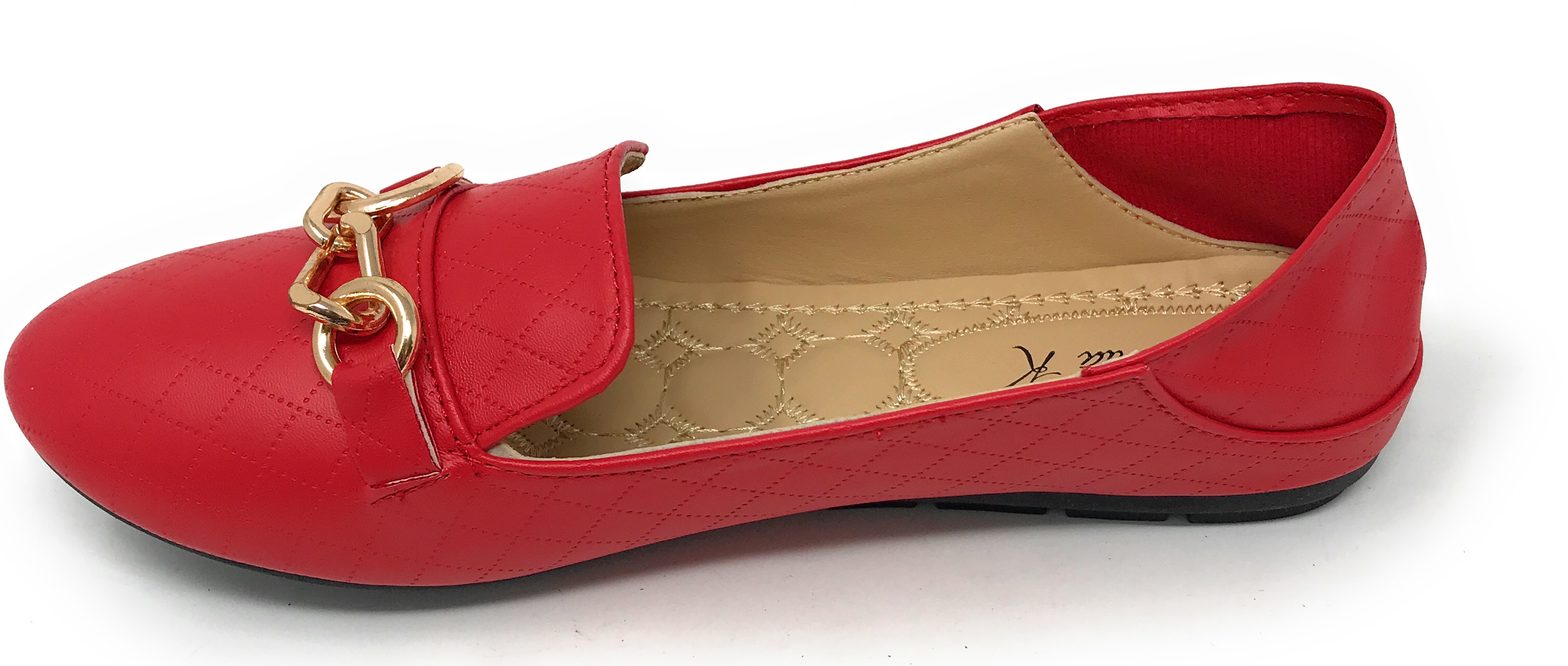 Victoria K Women's Foldover Quilted Gold Chain Ballerina Flats