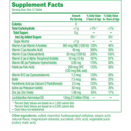 Culturelle Kids Multivitamin + Probiotic Chewables, Fruit Punch Flavor, 50 Count