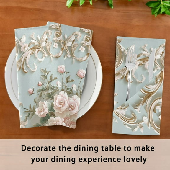 BZSMCE Satin Native Fab Cotton Dinner Napkin Pattern Of Blossom Reusable