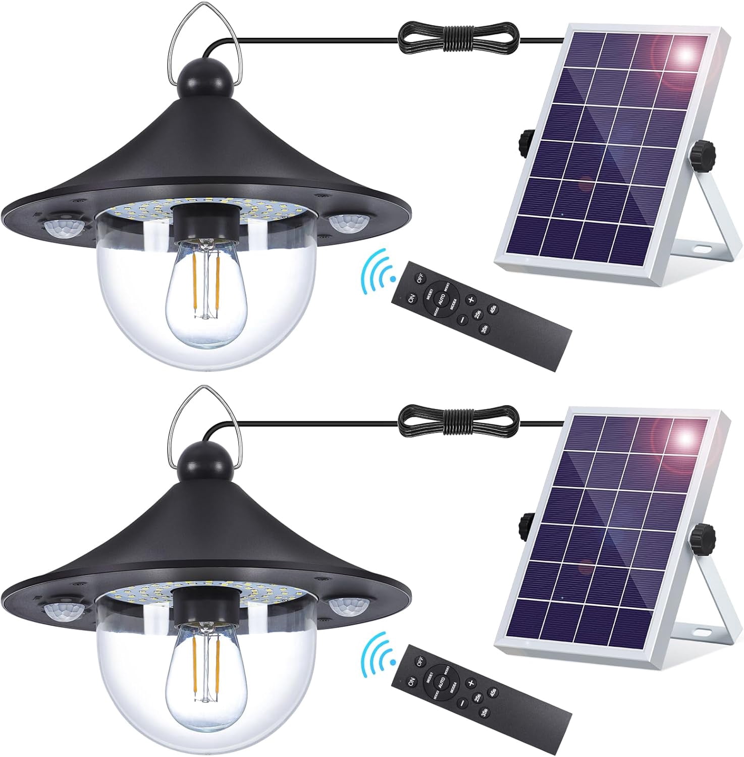 Solar Shed Indoor Outdoor Lights with 3000LM 5 Modes (Daytime Available) 3 Color Temperatures, Waterproof Solar Powered Motion Sensor Pendant Light with Remote for Barn Gazebo, 2 Pack