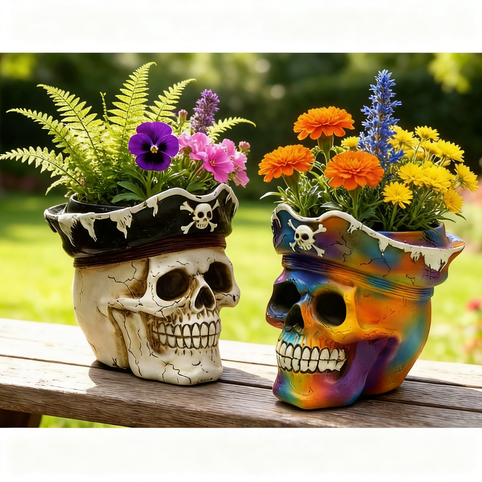 Pirate Skull Planter Flowerpot with Drainage Hole for Gothic Home Decor