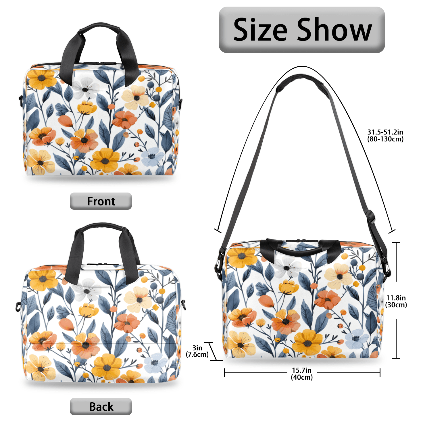 Herdesigns Flower Print Laptop Bag for Women Men, Computer Case Briefcase Messenger Bags, 15-15.6 inch Laptop Sleeve Shoulder Bag
