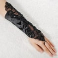 thumbnail image 3 of SPRING PARK Women Sexy Faux Pearl Lace Gloves Bride Fingerless Elegant Wedding Party Bridal Dress Glove, 3 of 4
