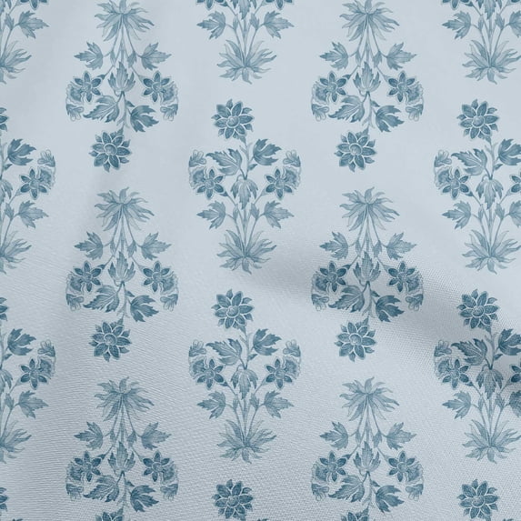 oneOone Cotton Poplin Turquoise Blue Fabric Watercolor Floral Craft Projects Decor Fabric Printed By The Yard 56 Inch Wide