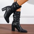 thumbnail image 4 of Pandaie Women's Mid Calf Chunky Heel Short Boots Party Daily Work Fashion Classic PU Slouchy Booties Fall Walking Shoes Black 8, 4 of 5