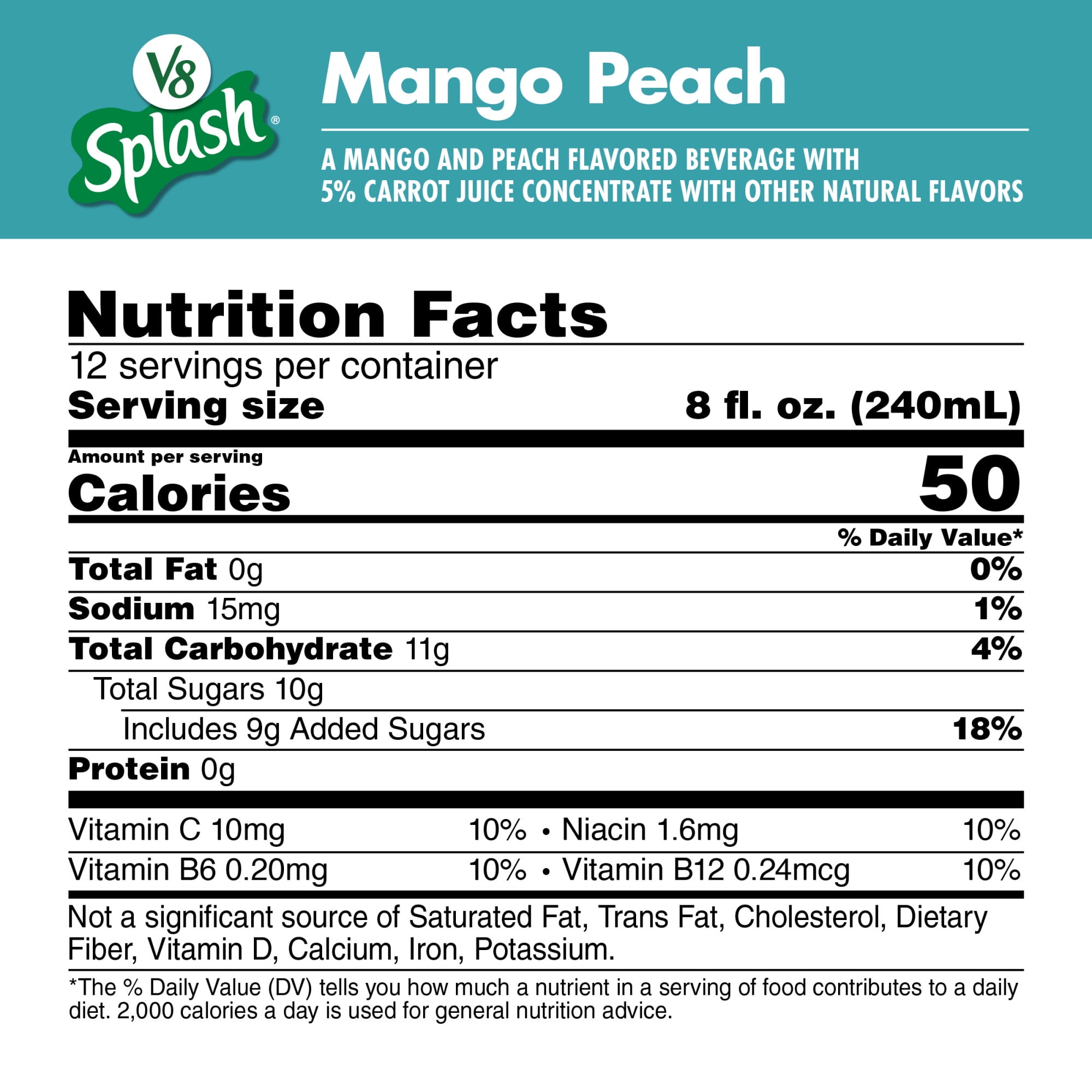 (4 pack) V8 Splash Mango Peach Flavored Juice Beverage, 96 fl oz Bottle