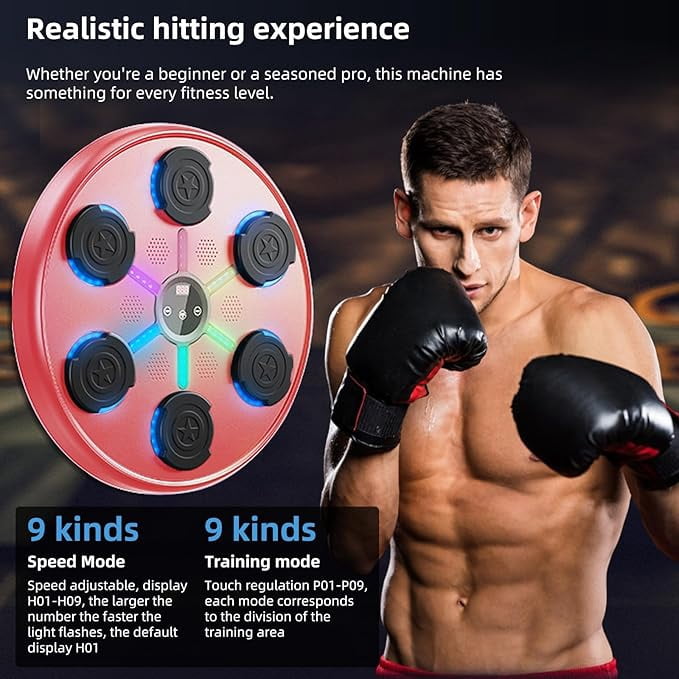 RKXQT Second Generation Music Boxing Machine with Boxing Gloves, Boxing Machine wall Mounted Music, Smart Bluetooth Music Boxing Trainer with Gloves, Music Boxing Machine for Adults, Indoor and Gym D