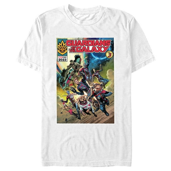 Men's Guardians of the Galaxy Vol. 3 Action Comic Book Poster  Graphic Tee White X Large