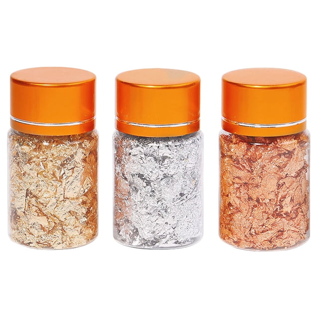 GOOHOCHY Kit de 3 botellas de láminas doradas metálicas para manicura con escamas doradas. Accesorios para decoración de uñas.