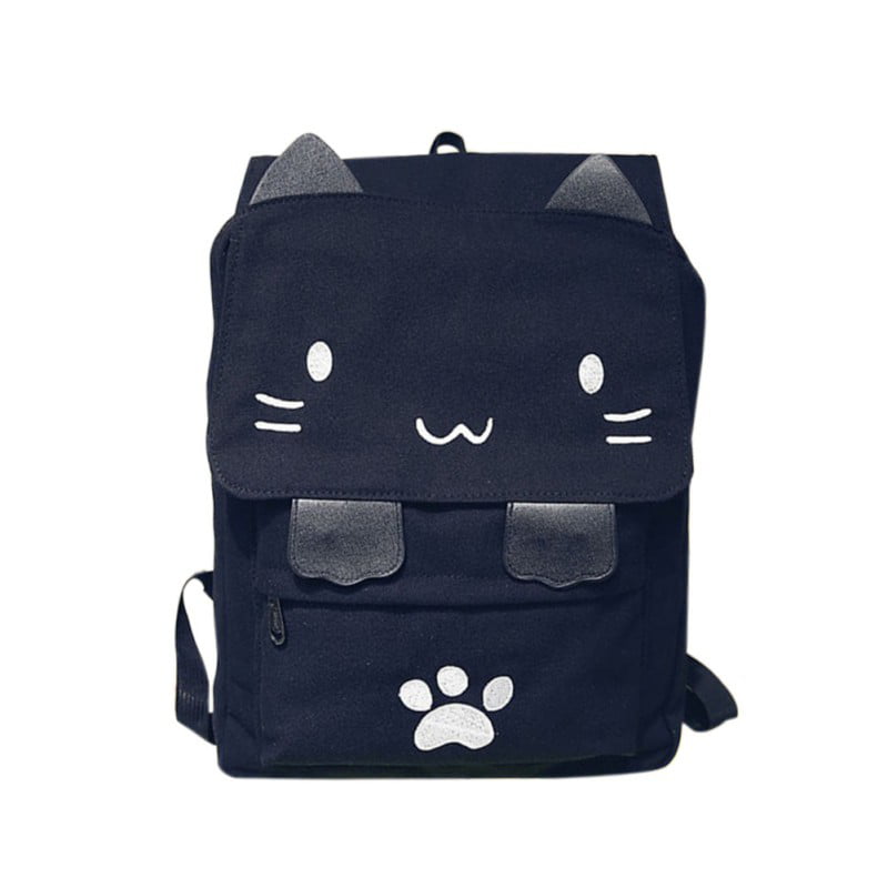 weefy - Women Canvas Cute Cartoon Cat Backpack Casual Teenage Girls ...