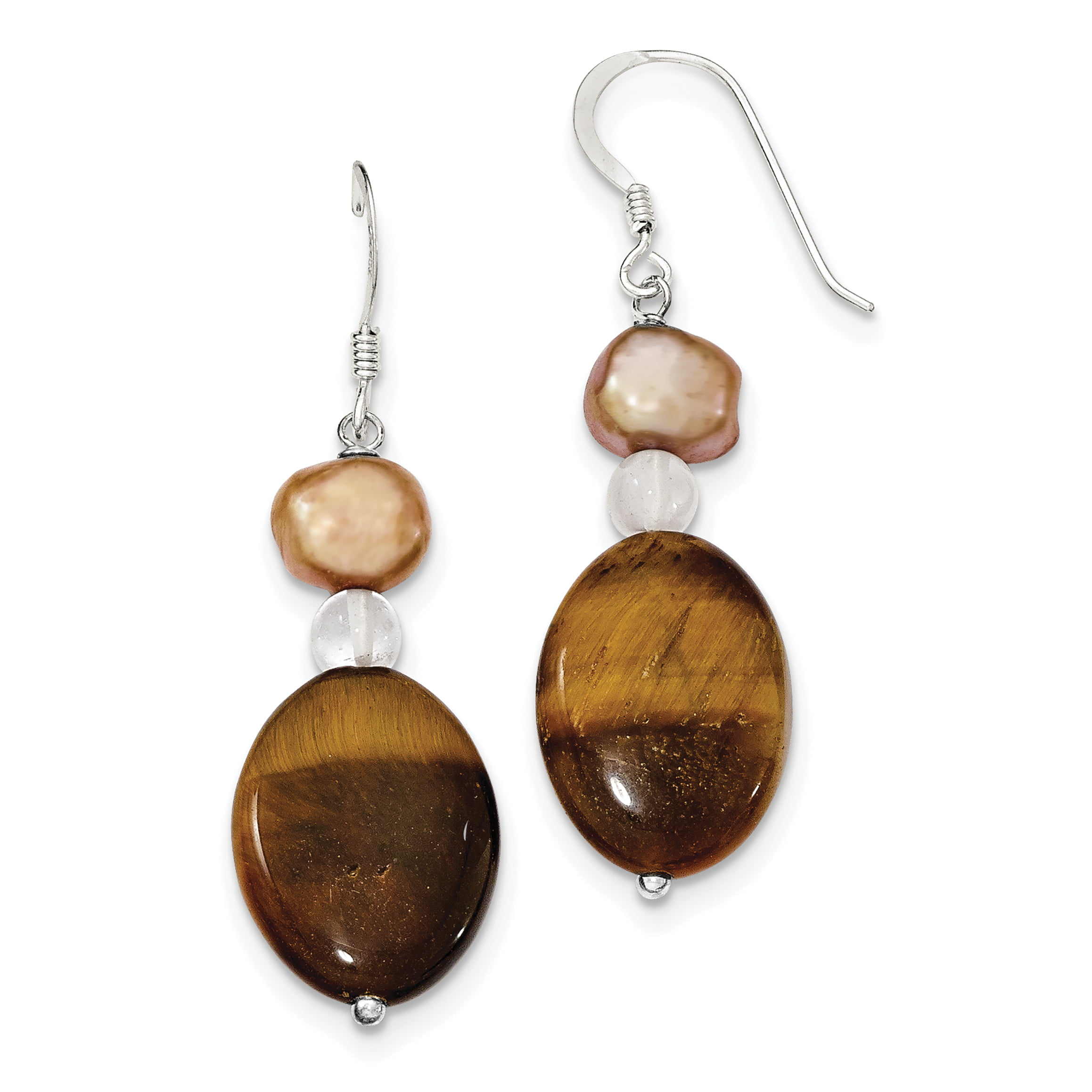 925 Silver Plated TIGER'S EYE & Other Gemstone FRENCH WIRE DANGLING Earrings 