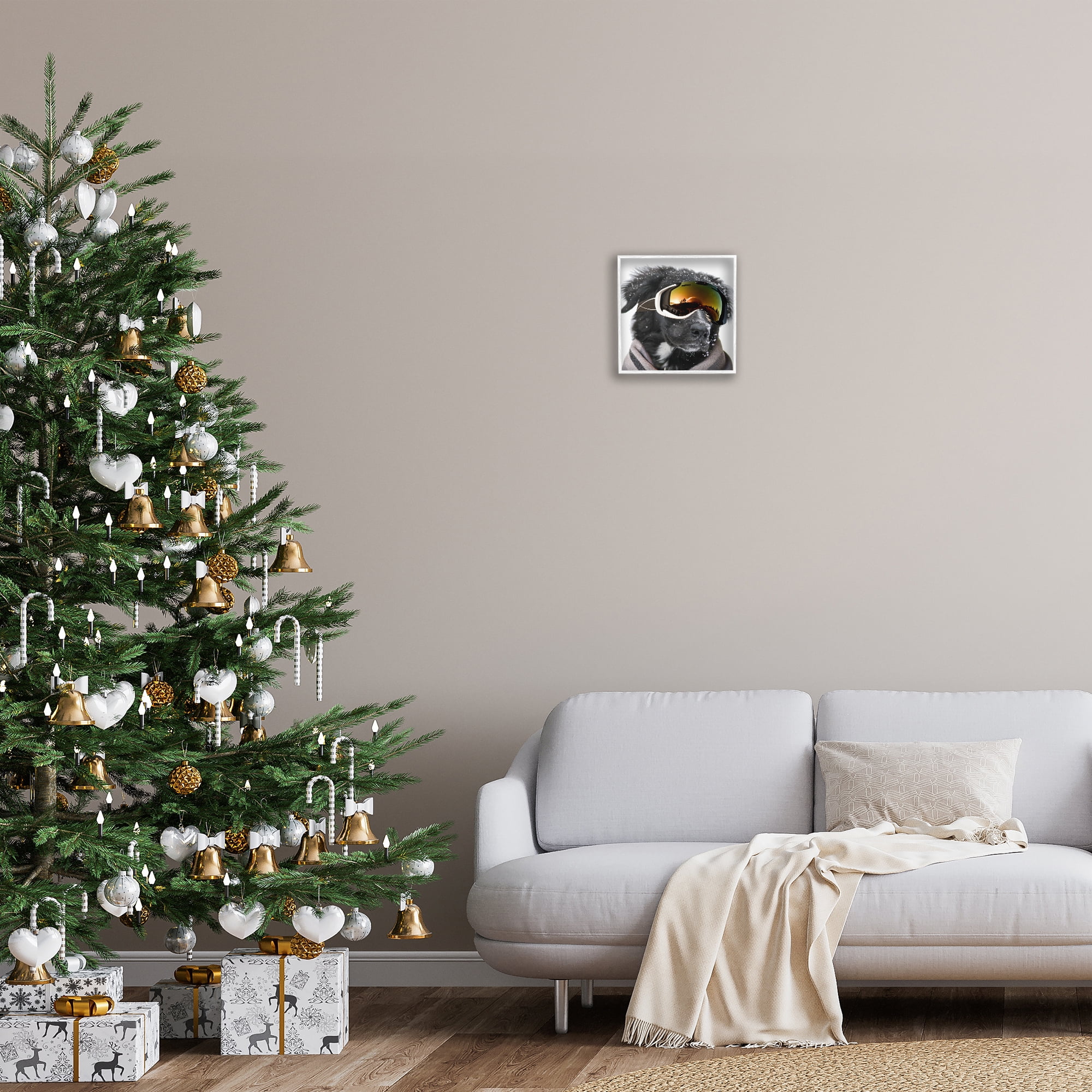 Stupell Industries Snowboarder Dog with Goggles Animals & Insects Painting White Framed Art Print Wall Art, 12 x 12