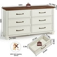 thumbnail image 3 of LELELINKY 6 Drawer Double Dresser, 54" Adult Wood Storage Side Cabinet Chest of Drawer for Bedroom Living Room Hallway, White & Brown, 3 of 9