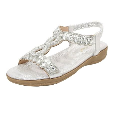 

Youmylove Women Shoes Thick Soles With Diamond Sandals Bohemian Style Waterproof Sandals Summer Comfy Beach Outdoor Walking Footwear