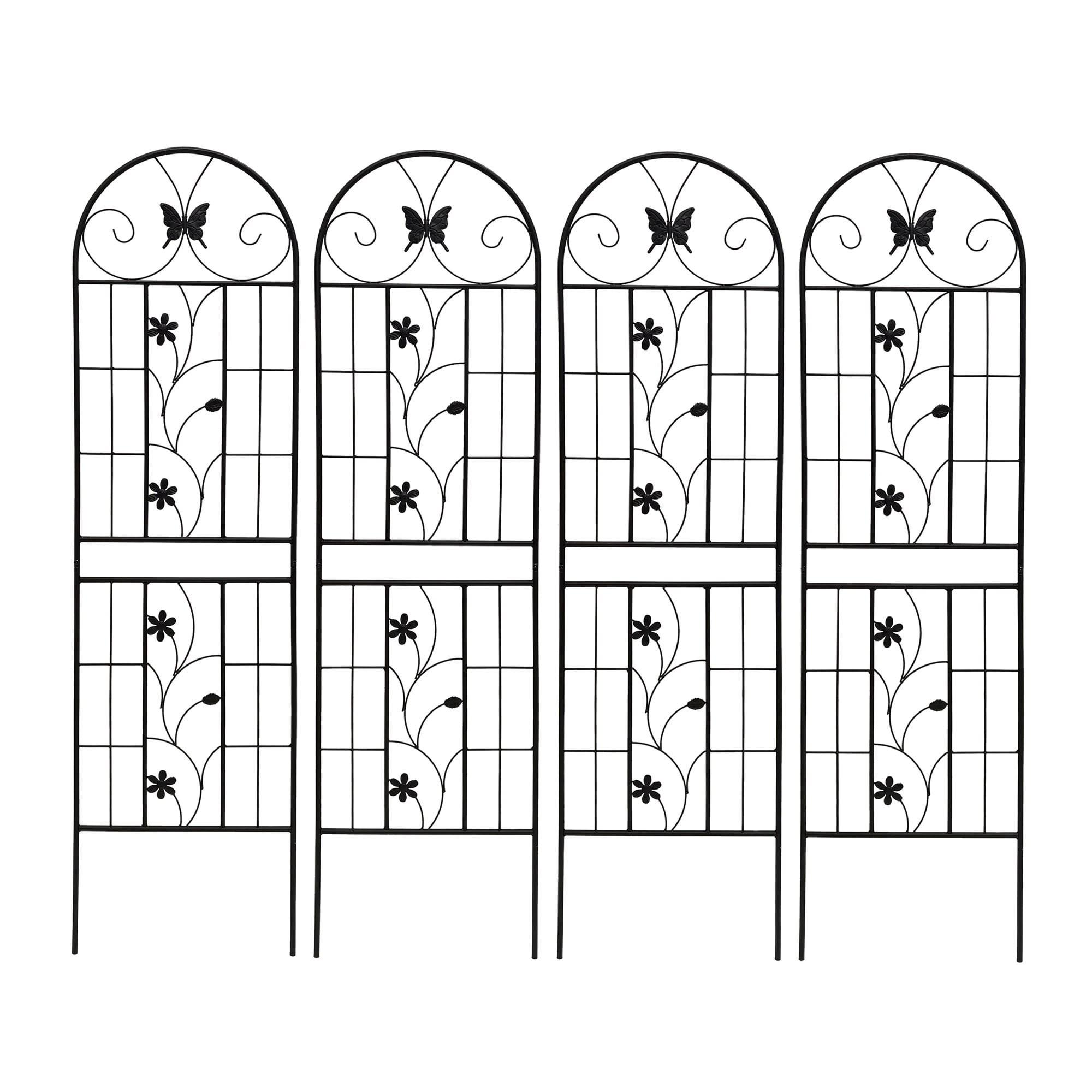 Heavy Duty Rustproof Black Iron Garden Trellis 4 Pack  71" x 19.7" For Potted Plant Support & Climbing Vines