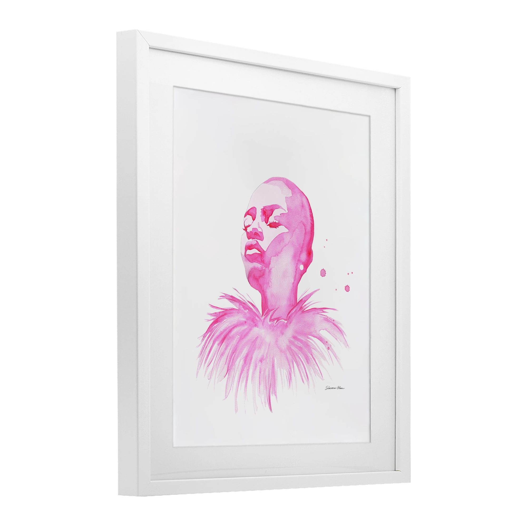 Stupell Industries In A Pink Mood Portrait White Framed Print Under Glass, design by Simone Elum