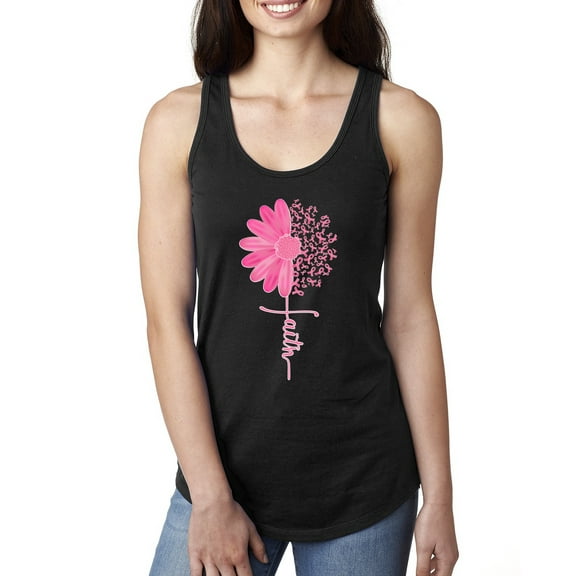 Wild Bobby, Faith Pink Ribbon Sunflower, Breast Cancer Awareness, Women Racerback Tank Top, Black, Small