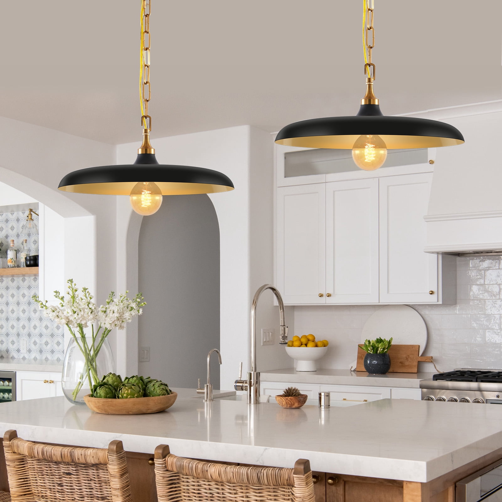 MW Lighting Matte Black&Gold Farmhouse Pendant Light for Kitchen Island,Coffee Shop