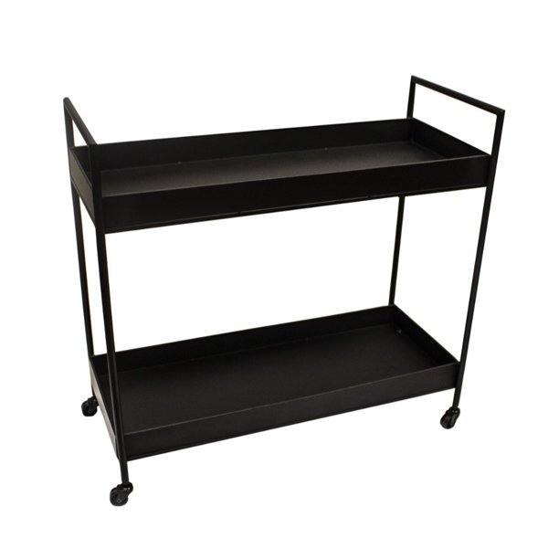 Notable Metal Bar Cart With Two Shelves, Black