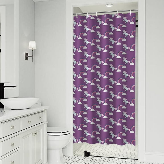 Purple Cartoon Unicorn Rainbow Shower Curtain 36"x72" ,Bathroom Decorative Shower Curtains Set with 12 Hooks,Modern Waterproof Washable Shower Curtain