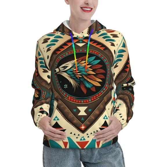 Womens 3D Print Sweatshirts Hooded Top Pullover Hoodie, Southwestern Feather Geometric Native American