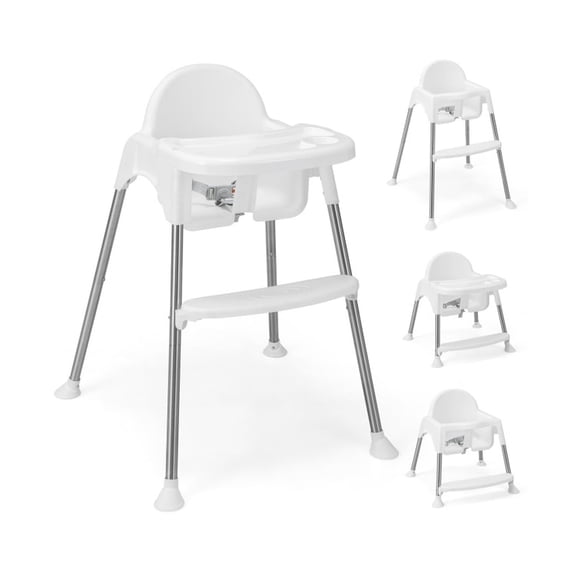 Furnibear 4-in-1 Convertible Baby High Chair with Removable Double Tray and Padded Seat for Babies and Toddlers 6 to 36 Months, White