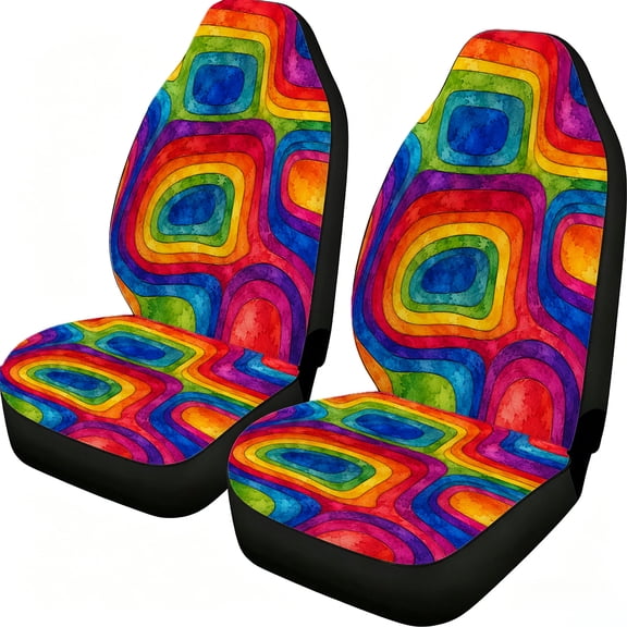 Taplevy Watercolor Rainbow Geometric Car Seat Covers, 2-Piece Front Protectors, Lightweight Mesh Fabric Universal Fit for Trucks Vans Suvs