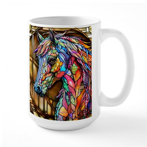 CafePress - Multicolor Stained Glass Horse 14 Mugs - 15 oz Ceramic Large White Novelty Mug