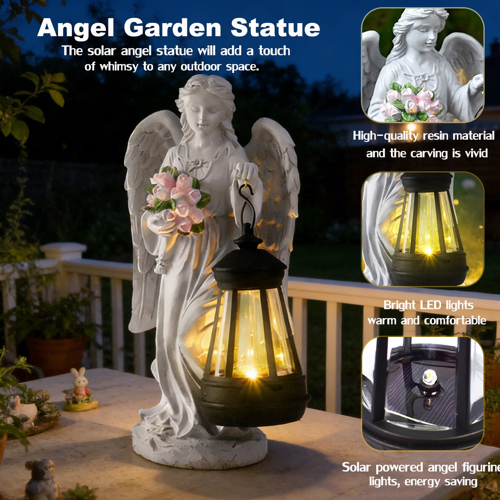 Solar Angel Statue Outdoor, Garden Statue Angel Figurine Lights Outdoor Waterproof, Resin Angel Sculpture for Garden Yard Lawn Grave Cemetery Decor, Gift for Mom Grandma Women
