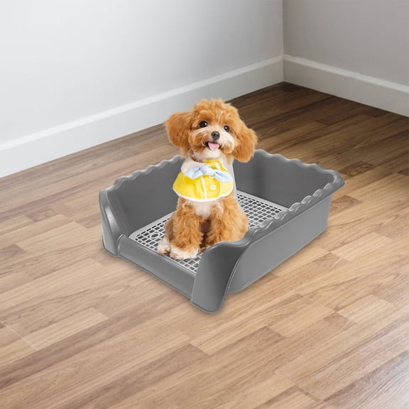 Homoyoyo Medium Dog Toilet Tray Grey Plastic Potty with Design and Induction Column for Pets