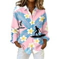 thumbnail image 2 of Minjewel Women's Hawaiian Print Shirt Long Sleeve Button Up Blouse Casual Collared Top with Floral Design for Spring Summer Outdoor Vacation Beach Party Daily Wear,Light pink,2XL, 2 of 6