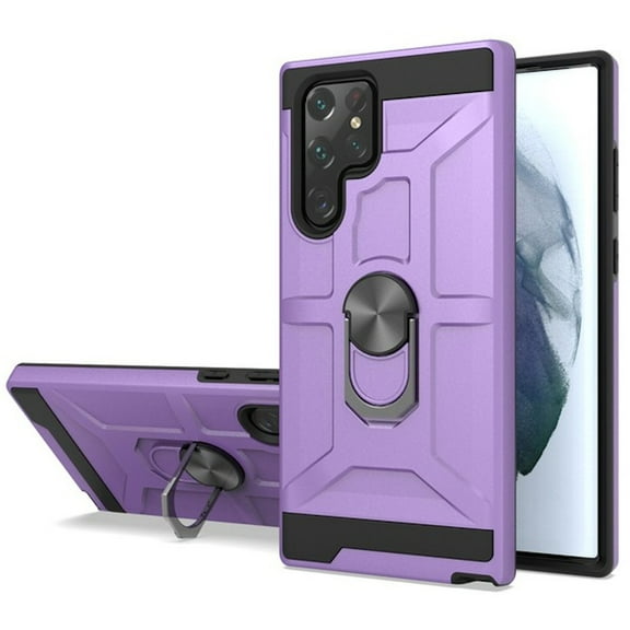 Dynamic Dual Layer Hybrid Case with Ring Holder for Samsung Galaxy S22 Ultra 5G - Purple