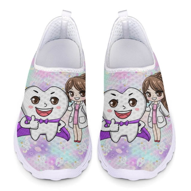 Zapatos planos casuales de ángel de diente kawaii, zapatillas ligeras y transpirables de verano, zapatos para caminar de malla de alta calidad antideslizantes, calzado