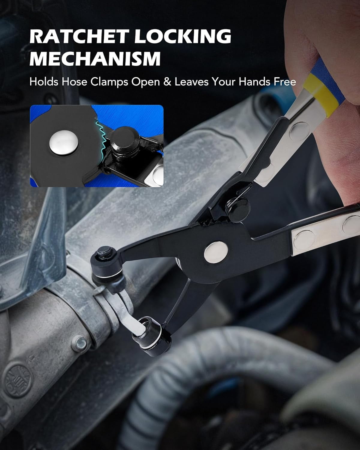 SYNYLIIFE 9 Pcs Hose Clamp Pliers for Fuel Oil & Water Hoses, Automotive Long Reach Hose Clamp Remover Kit with Flexible Wire Clic R Type Swivel Jaw Flat Band Pliers Case, Blue