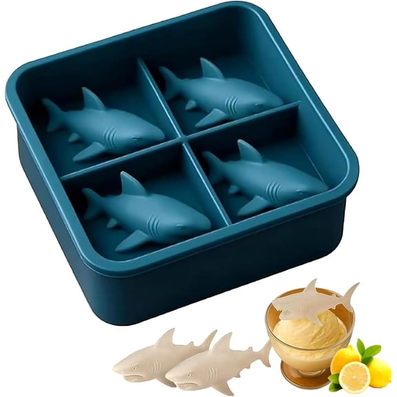 Shark Silicone Ice Mold | Slow-Melting Design Reusable Ice Cube Tray, ​​Easy Release Shark Shapes​​ For ​​Whiskey, Cocktails, Juice, Coffee​​ | Fun Ice Molds​​ For Cold Drinks & ​​Party Gifts