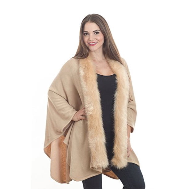 StylesILove Stylesilove Luxurious Faux Fur Trimmed Women's Wrap, 3 Colors (Natural) Walmart