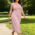 thumbnail image 6 of ClodeEU Women's Plus Size Square Neck Cap Sleeve Smocked Waist Midi Dress, Casual Summer Flowy Dress with Pockets Pink,Women's Plus L, 6 of 8