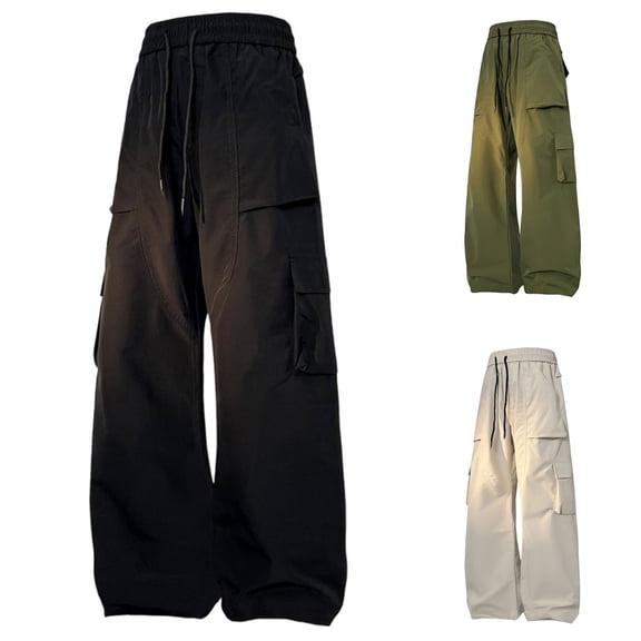 FRSASU Women’s Baggy Pants High Waist Wide Leg Adjustable Drawstring Casual Straight Leg Quick Drying Cargo Pants Khaki