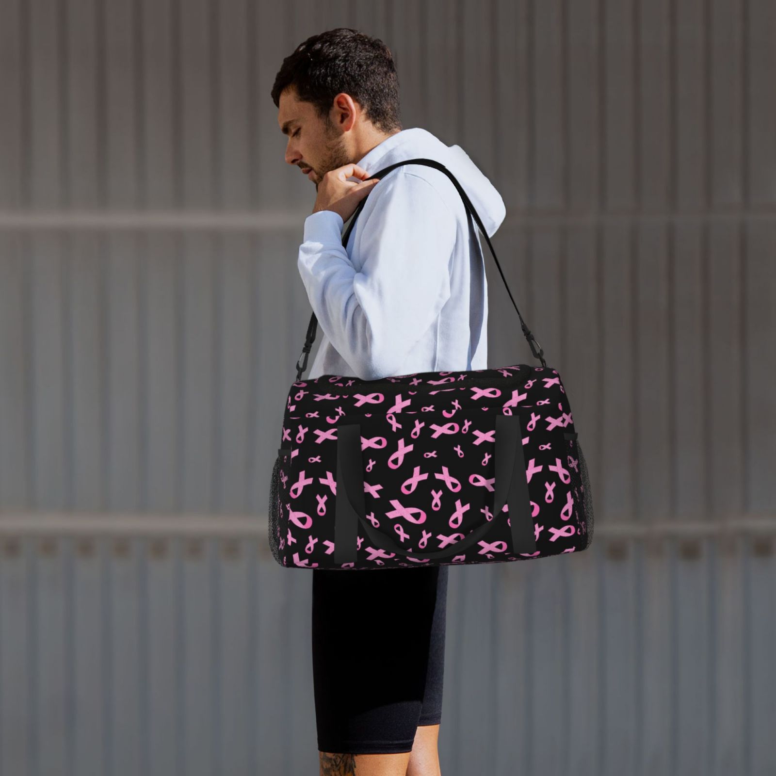 Kuqiui Breast Cancer Awareness Print Foldable Travel Duffel Bag Tote Carry on Luggage Bag Personal item Sports Gym Bag Water Resistant Weekender Overnight Bags for Women and Men