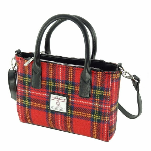 Harris Tweed "Brora" Small Tote Handbag for Women – 100% Wool, Adjustable Shoulder Strap, Made in Scotland, Royal Stewart