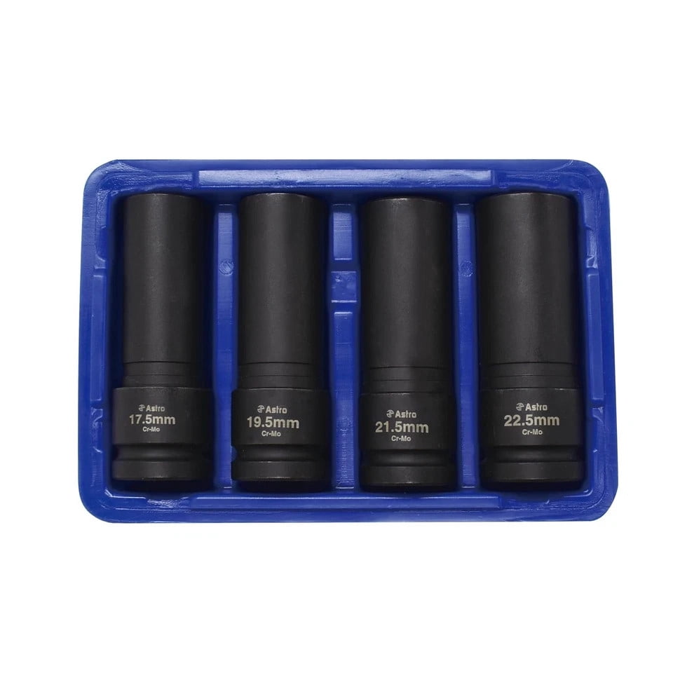 78204 4-Piece 1/2" Drive 1/2 Size Thin Wall Lug Nut Socket Set - 17.5-22.5mm
