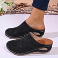 thumbnail image 6 of Women's Wide Width Floral Perforated Mules, Closed Toe Low Wedge Backless Clogs with Sunburst Cutouts, Comfortable Casual Shoes for Spring & Summer, Multi-Color, 6 of 7