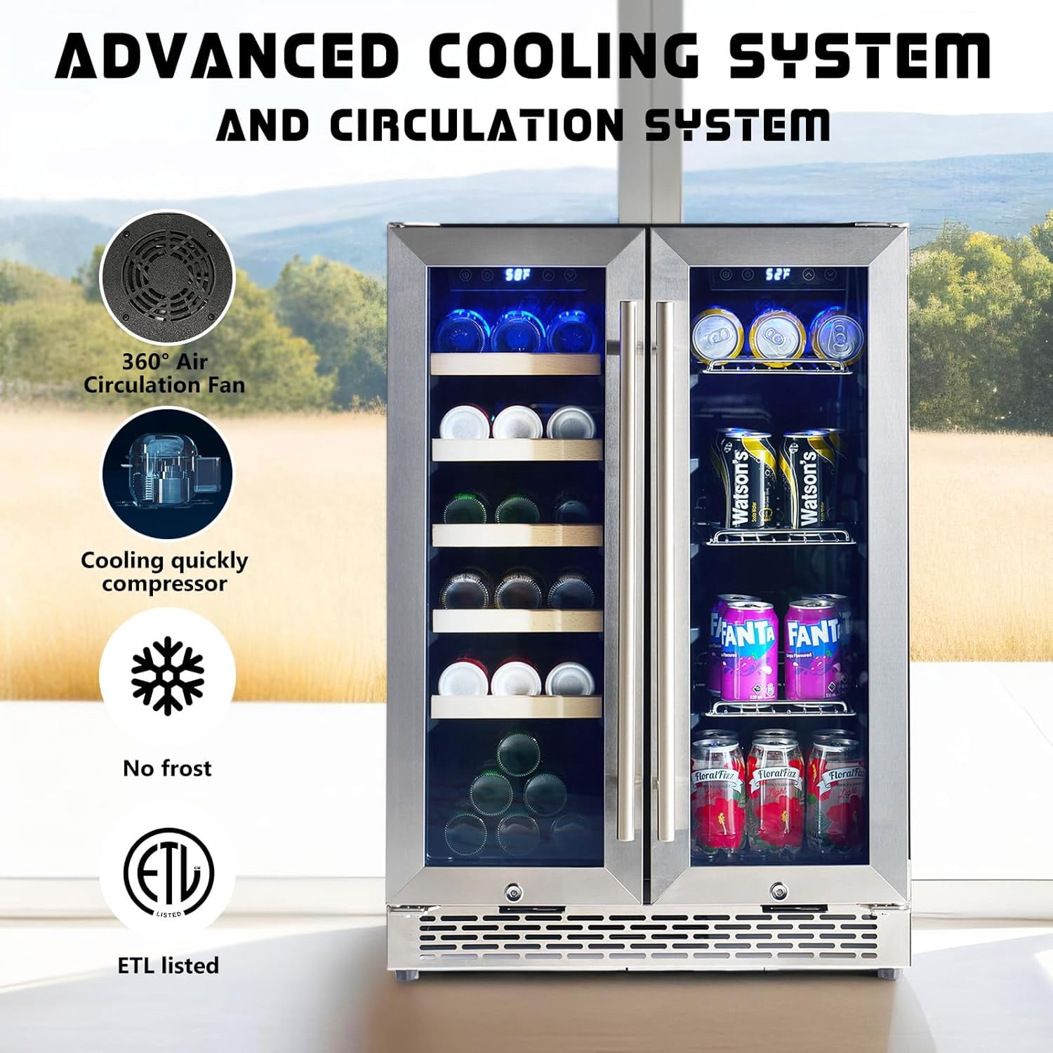 Jocisland Beverage Refrigerator-24 in Fridge Cooler Dual Zone with Glass Door, Under Counter/Freestanding Wine, for Kitchen, 34-64℉, 41-68℉