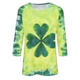 thumbnail image 5 of Women's St Patrick's Day T-Shirt Lucky Leaves Printed 3/4 Sleeve Paddy's Tie-dye Green Basic Tee Tshirts (2XL, Green 03), 5 of 5