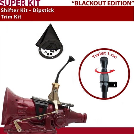 American Shifter FMX Shifter Kit 8 in. Trim Kit Dipstick Black Push Button Black Boot Ringed Knob for D59ED
