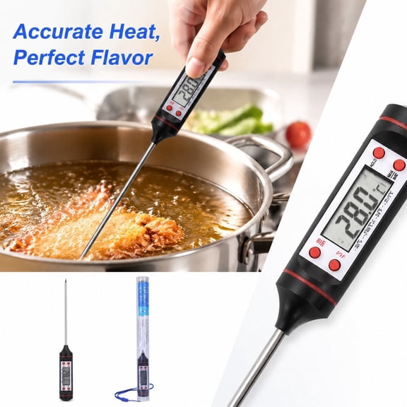 Aximioll Digital Stainless Steel Probe Food Thermometer, 9.45" Instant Read Cooking Thermometer for Oil Temperature, Meat, Candy, BBQ, Kitchen Deep Frying & Grill Temperature Testing